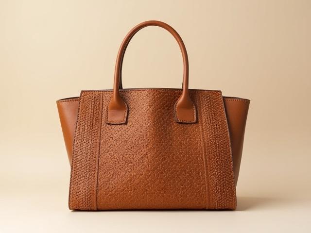 Bolso de Piel y Telar, diseño geométrico