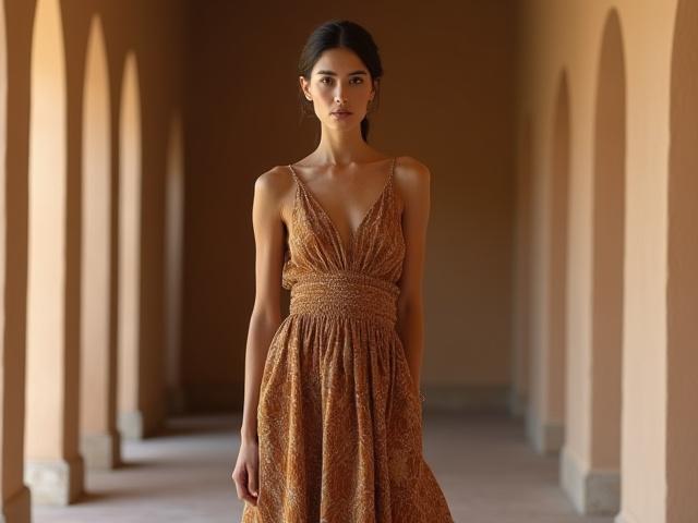 Modelo luciendo una prenda de la Colección Cápsula Ocelotl